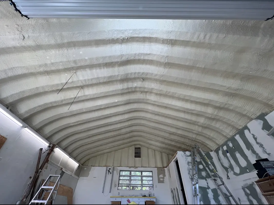 Spray polyurethane foam applied to the underside of a metal roof deck in Bargersville